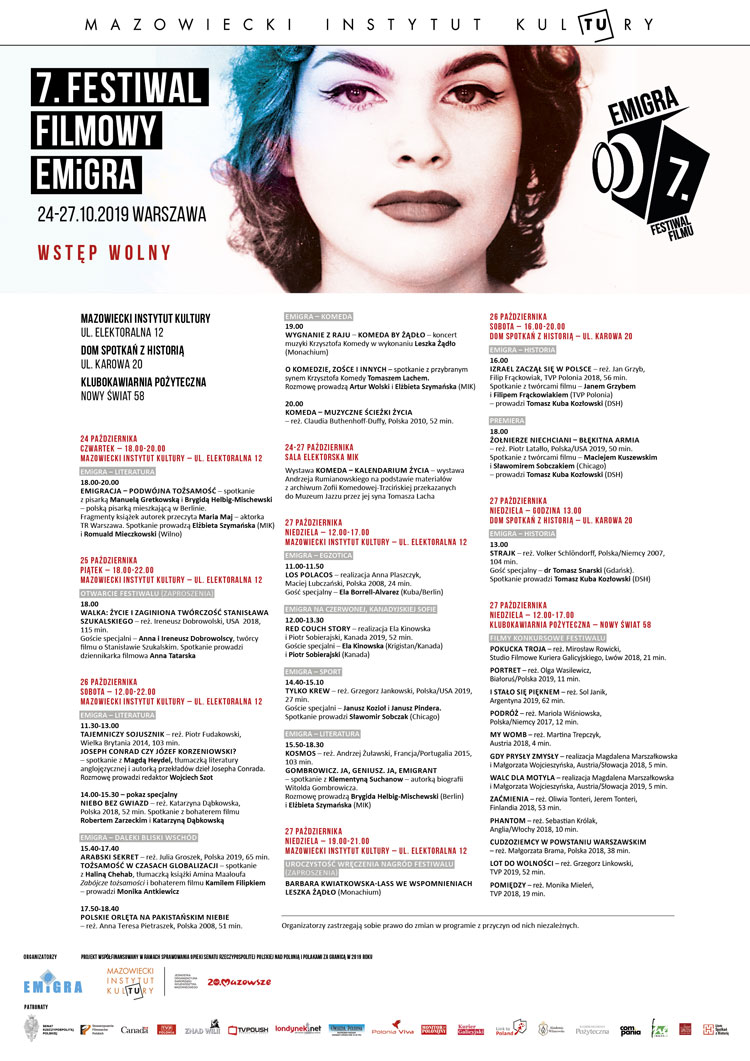 7 Festiwal Filmowy EMiGRA, program warszawskiej edycji