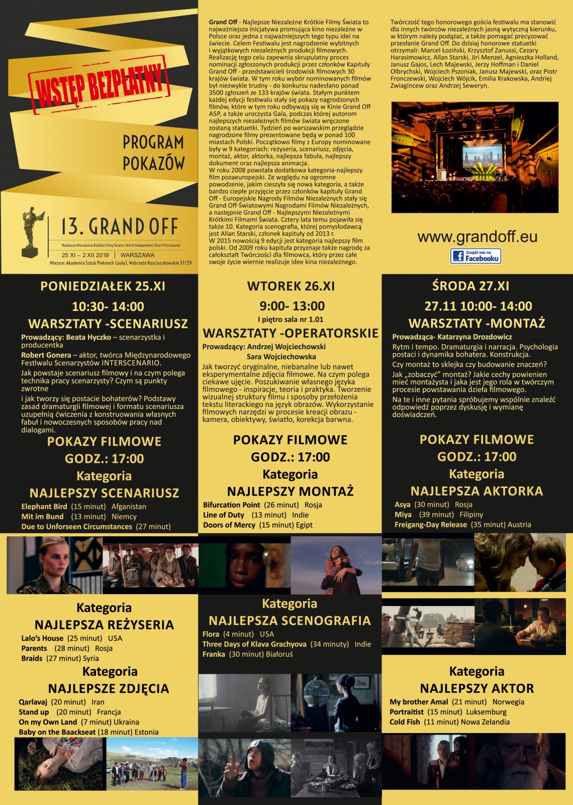 13. Grand OFF, plakat z programem festiwalu