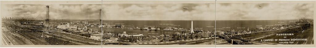 Panorama Wystawy Światowej w Chicago, widoczny po lewej transporter bridge był jej symbolem