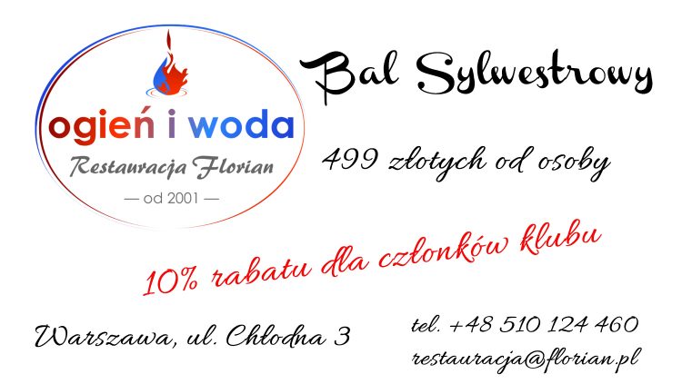 Bal Sylwestrowy w restauracji Florian Ogień czy Woda